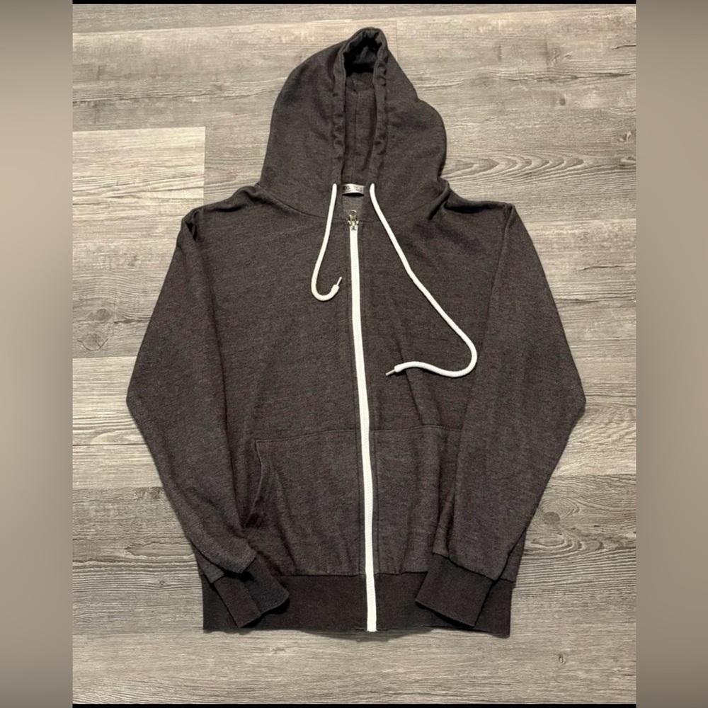 Ohoo Gray Zip-Up Hoodie Sweater with Drawstring Hood. Men size S